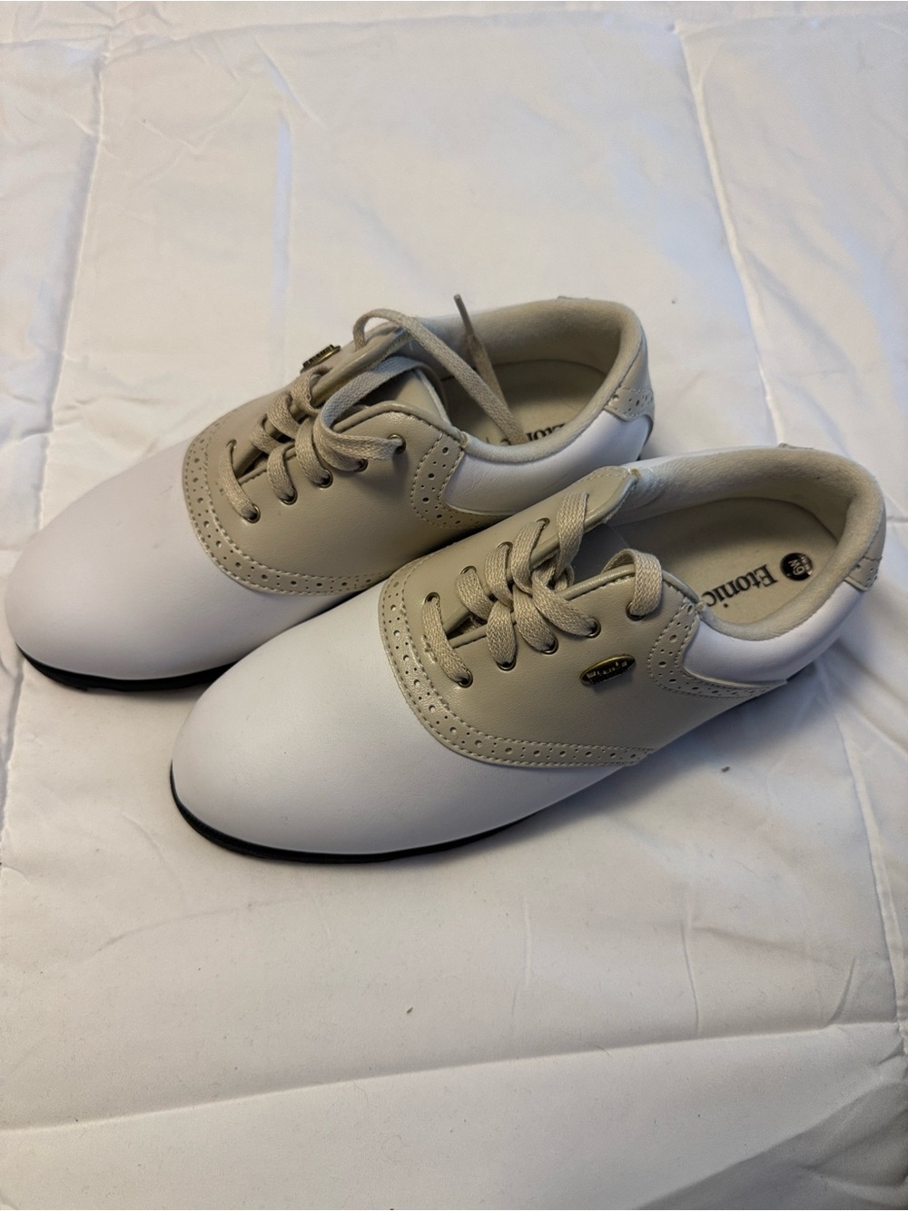 Etonic White and Beige Women's Oxford Golf Shoes